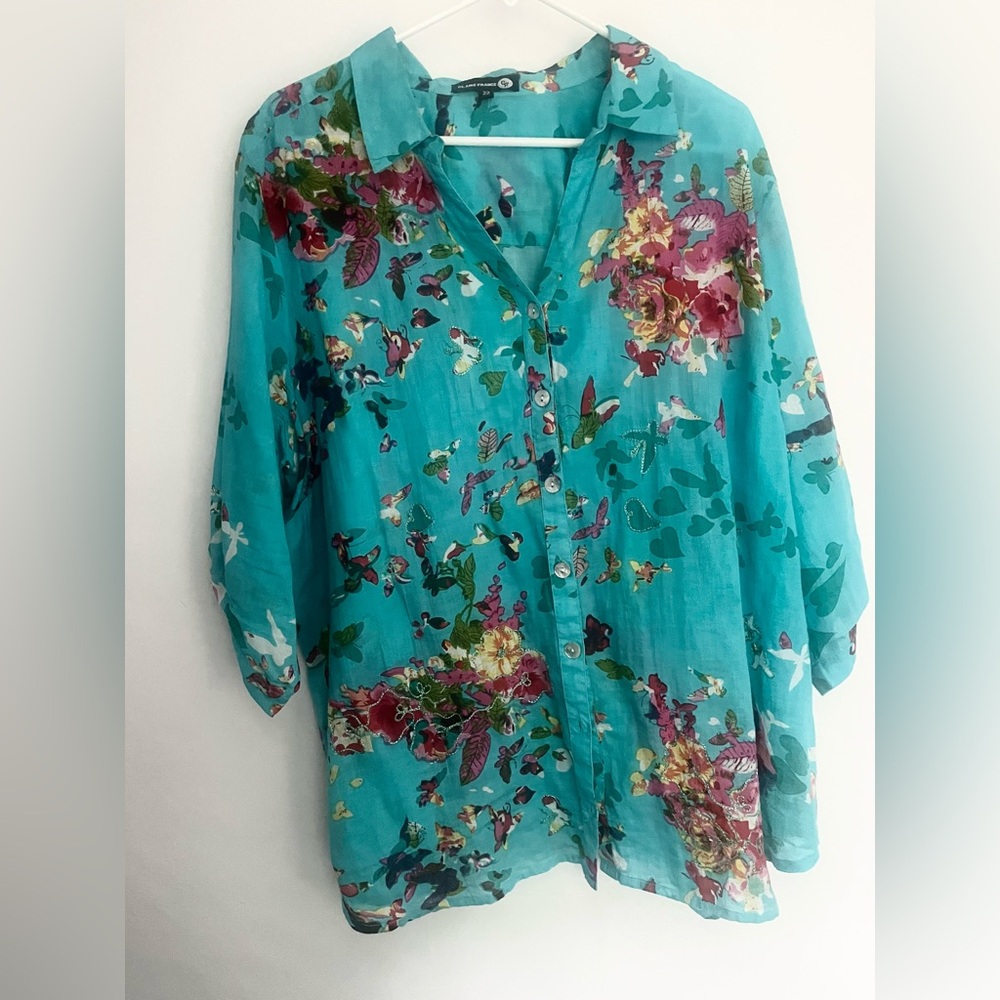 Claire France Teal Floral Blouse